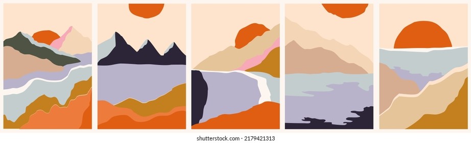 trendy minimalist abstract landscape illustration. contemporary artistic poster