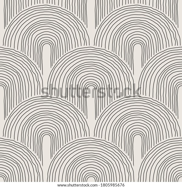 Trendy minimalist aesthetic seamless pattern\
with abstract creative artistic hand drawn composition in neutral\
colors ideal for interior design, wallpaper, minimal background,\
vector illustration