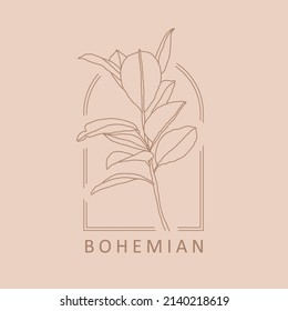 Trendy minimalist botanical abstract bohemian design icon