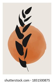 Trendy minimalist botanical poster with branch and leaves, ideal for art gallery, modern wall art poster, minimal interior design, vector illustration