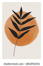 Trendy minimalist botanical poster with branch and leaves, ideal for art gallery, modern wall art poster, minimal interior design, vector illustration