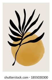Trendy minimalist botanical poster with branch and leaves, ideal for art gallery, modern wall art poster, minimal interior design, vector illustration
