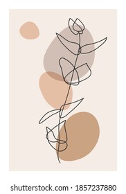 Trendy minimalist botanical vector illustration with branch and leaves, ideal for art gallery, modern wall art poster, minimal interior design