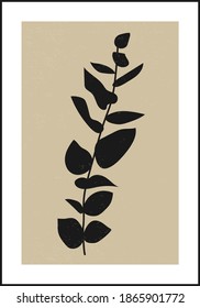 Trendy minimalist botanical vector illustration with branch and leaves, ideal for art gallery, modern wall art poster, minimal interior design