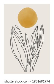 Trendy minimalist botanical vector illustration as abstract line art composition with leaves, ideal for art gallery, modern wall art poster, minimal interior design