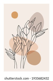Trendy minimalist botanical vector illustration as abstract line art composition with leaves, ideal for art gallery, modern wall art poster, minimal interior design