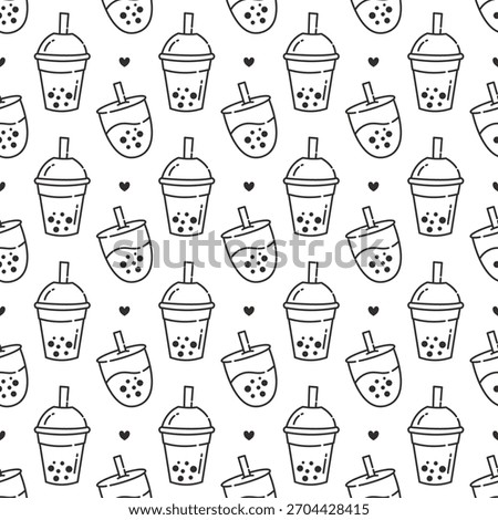 Trendy, minimalist bubble tea seamless pattern. Simple, refreshing design for branding, apparel, stationery, and clean backgrounds. Modern dessert illustration.
