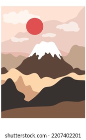 Trendy minimalist landscape abstract contemporary collage, mountains lake moon wall art poster design