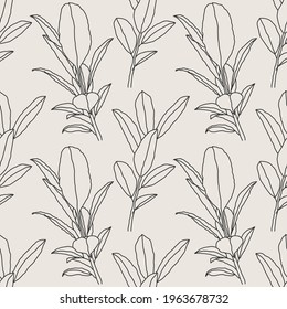 Trendy minimalist seamless botanical pattern with line art composition