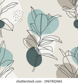 Trendy minimalist seamless botanical pattern with line art composition