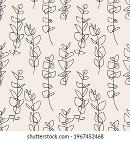 Trendy minimalist seamless botanical pattern with line art composition