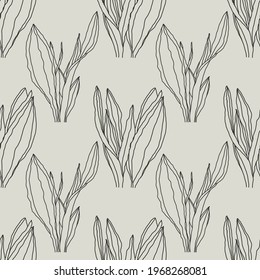 Trendy minimalist seamless botanical pattern with line art composition