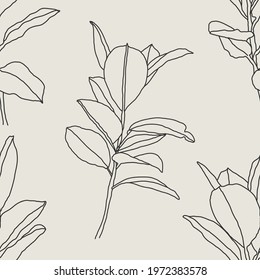 Trendy minimalist seamless botanical pattern with line art composition