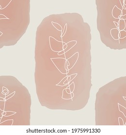 Trendy minimalist seamless botanical pattern with line art composition