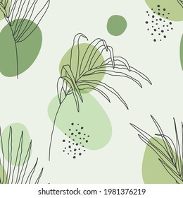 Trendy minimalist seamless botanical pattern with line art composition