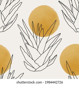 Trendy minimalist seamless botanical pattern with line art composition