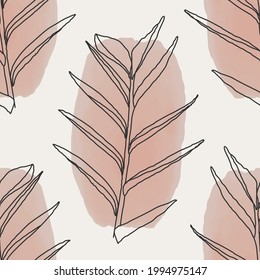 Trendy minimalist seamless botanical pattern with line art composition