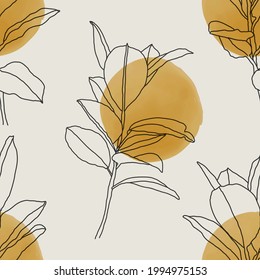 Trendy minimalist seamless botanical pattern with line art composition