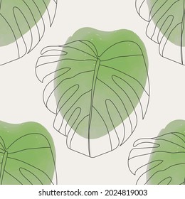 Trendy minimalist seamless botanical pattern with line art composition