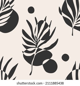 Trendy minimalist seamless botanical pattern with line art composition