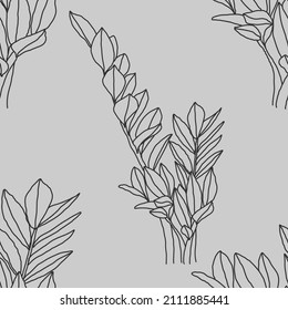 Trendy minimalist seamless botanical pattern with line art composition