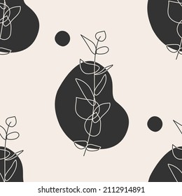 Trendy minimalist seamless botanical pattern with line art composition