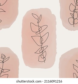 Trendy minimalist seamless botanical pattern with line art composition