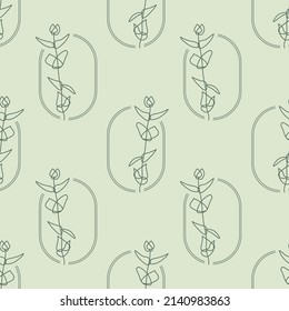 Trendy minimalist seamless botanical pattern with line art composition