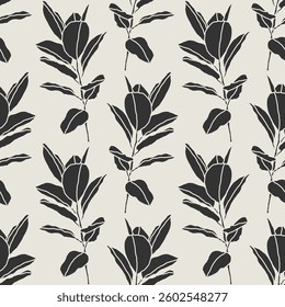 Trendy minimalist seamless botanical pattern with abstract creative hand drawn composition