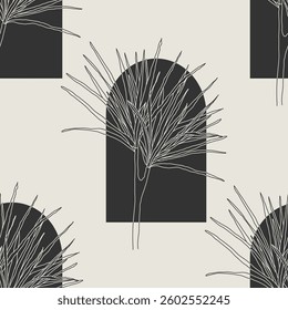 Trendy minimalist seamless botanical pattern with line art composition