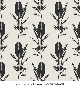 Trendy minimalist seamless botanical pattern with abstract creative hand drawn composition