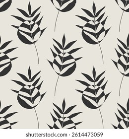 Trendy minimalist seamless botanical pattern with abstract creative hand drawn composition