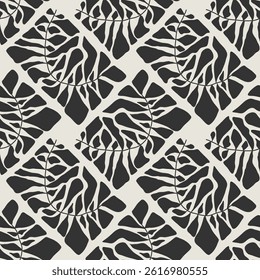 Trendy minimalist seamless botanical pattern with abstract creative hand drawn composition