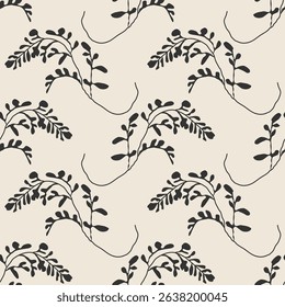 Trendy minimalist seamless botanical pattern with abstract creative hand drawn composition