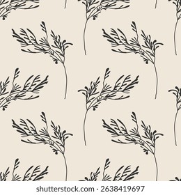 Trendy minimalist seamless botanical pattern with abstract creative hand drawn composition