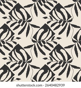 Trendy minimalist seamless botanical pattern with abstract creative hand drawn composition