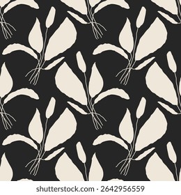 Trendy minimalist seamless botanical pattern with abstract creative hand drawn composition