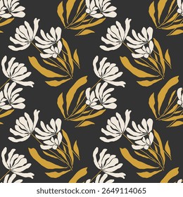 Trendy minimalist seamless botanical pattern with abstract creative hand drawn composition