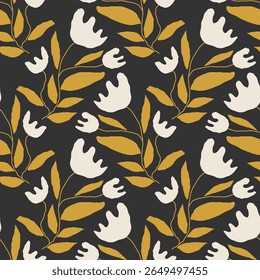Trendy minimalist seamless botanical pattern with abstract creative hand drawn composition