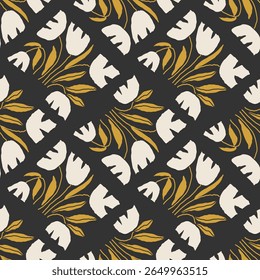 Trendy minimalist seamless botanical pattern with abstract creative hand drawn composition