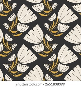 Trendy minimalist seamless botanical pattern with abstract creative hand drawn composition