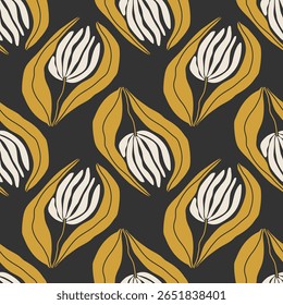 Trendy minimalist seamless botanical pattern with abstract creative hand drawn composition