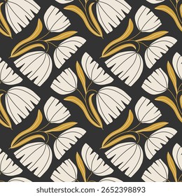 Trendy minimalist seamless botanical pattern with abstract creative hand drawn composition