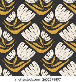 Trendy minimalist seamless botanical pattern with abstract creative hand drawn composition