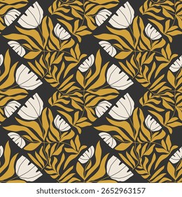 Trendy minimalist seamless botanical pattern with abstract creative hand drawn composition