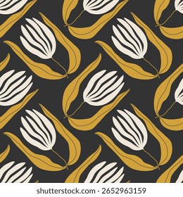 Trendy minimalist seamless botanical pattern with abstract creative hand drawn composition