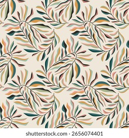 Trendy minimalist seamless botanical pattern with abstract creative hand drawn composition