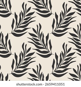 Trendy minimalist seamless botanical pattern with abstract creative hand drawn composition