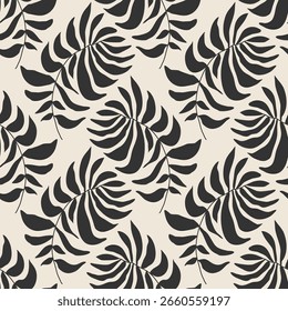 Trendy minimalist seamless botanical pattern with abstract creative hand drawn composition