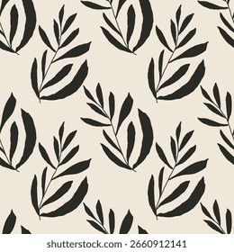 Trendy minimalist seamless botanical pattern with abstract creative hand drawn composition